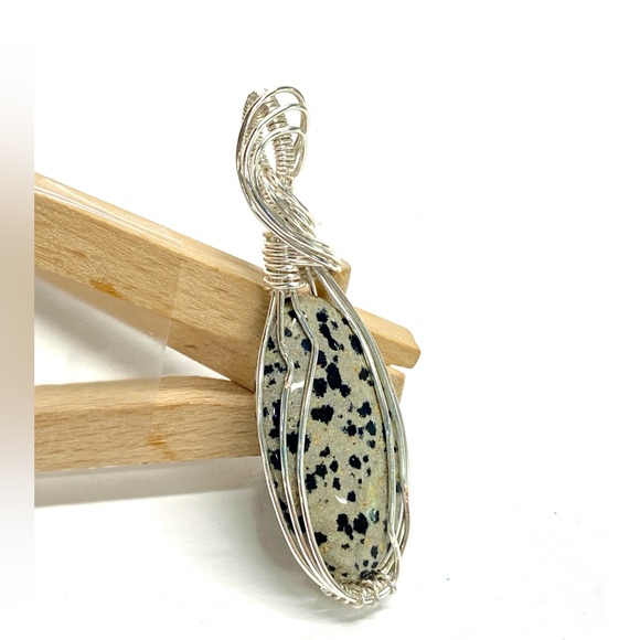 HANDMADE Dalmatian Jasper Hand Wrapped Statement Pendant, Artisan Jewelry - Picture 6 of 10
